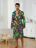 Új, 3D nyomtatott férfi, bőrbarát, selymes hálóköpeny minden évszakhoz, csúcsminőségű alkalmi fürdőköpeny