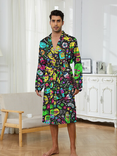 Új, 3D nyomtatott férfi, bőrbarát, selymes hálóköpeny minden évszakhoz, csúcsminőségű alkalmi fürdőköpeny