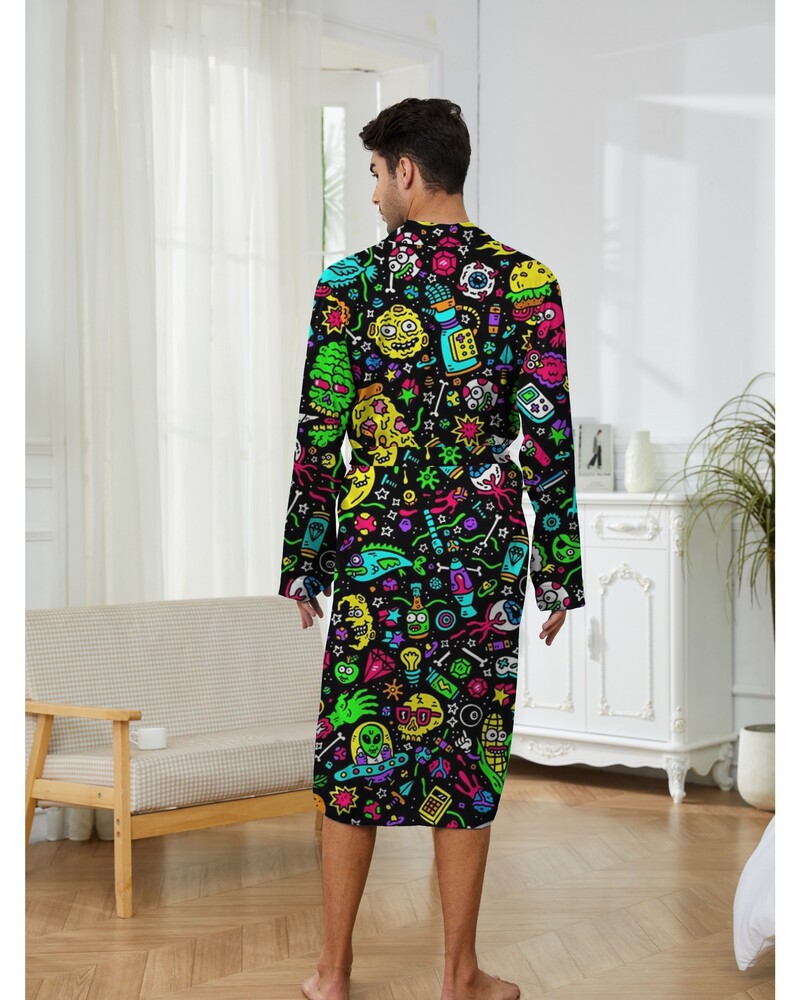 Új, 3D nyomtatott férfi, bőrbarát, selymes hálóköpeny minden évszakhoz, csúcsminőségű alkalmi fürdőköpeny