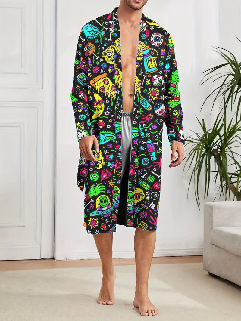 Új, 3D nyomtatott férfi, bőrbarát, selymes hálóköpeny minden évszakhoz, csúcsminőségű alkalmi fürdőköpeny