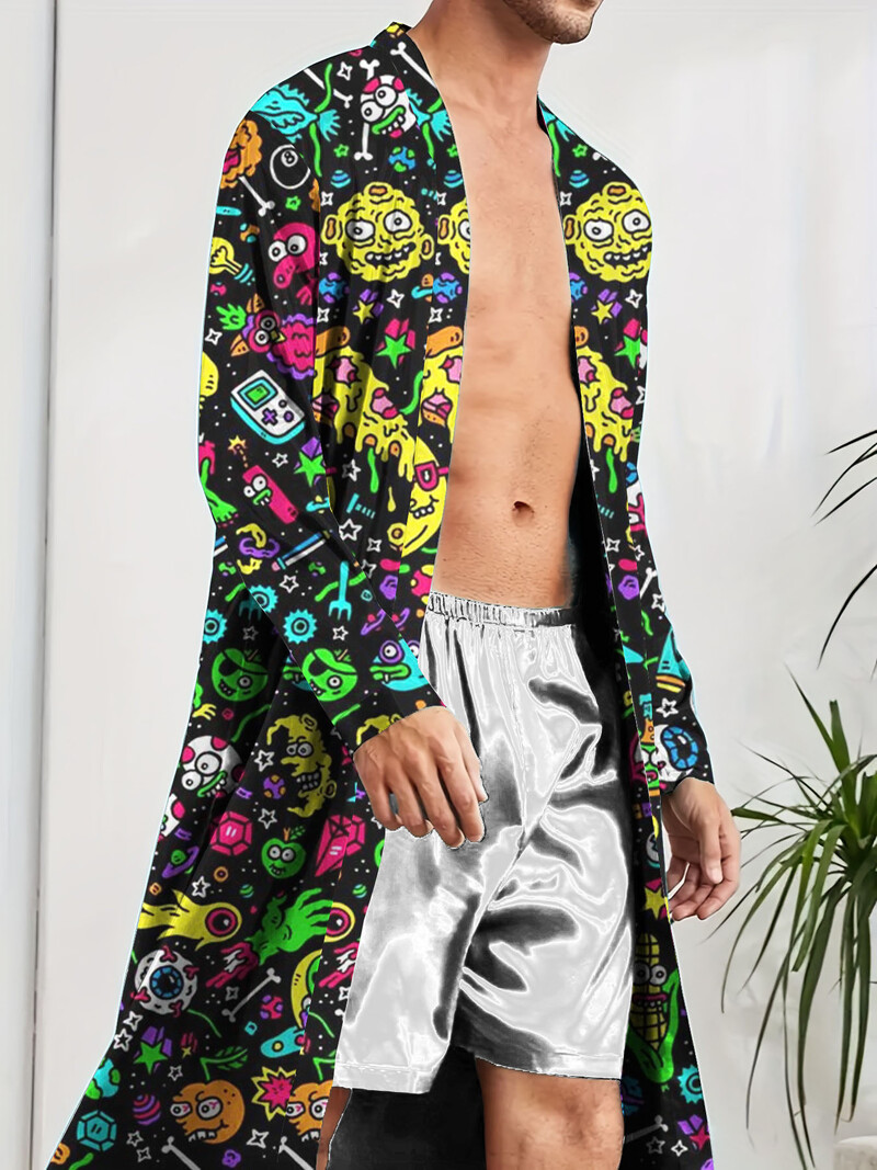 Új, 3D nyomtatott férfi, bőrbarát, selymes hálóköpeny minden évszakhoz, csúcsminőségű alkalmi fürdőköpeny