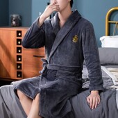 Pikkade varrukatega taskud Vöö Tikand Prindi Flanellist hommikumantel Meeste Talvine soe rev Kahepoolne fliisist öösärk Kodukandmine