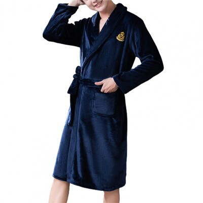 Pikkade varrukatega taskud Vöö Tikand Prindi Flanellist hommikumantel Meeste Talvine soe rev Kahepoolne fliisist öösärk Kodukandmine