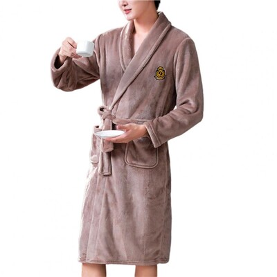 Pikkade varrukatega taskud Vöö Tikand Prindi Flanellist hommikumantel Meeste Talvine soe rev Kahepoolne fliisist öösärk Kodukandmine