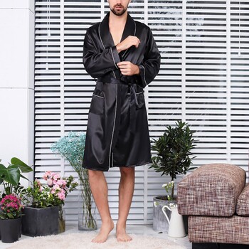 Sleepwear Τσέπες Ανδρική ζώνη απομίμησης καλοκαιρινής μετάξι με ρόμπα μπάνιου μέσης Home Gown Sleepwear