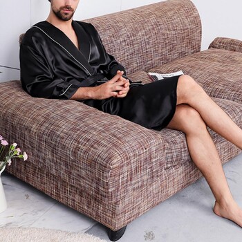 Sleepwear Τσέπες Ανδρική ζώνη απομίμησης καλοκαιρινής μετάξι με ρόμπα μπάνιου μέσης Home Gown Sleepwear