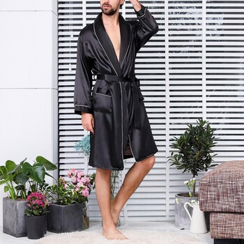 Sleepwear Τσέπες Ανδρική ζώνη απομίμησης καλοκαιρινής μετάξι με ρόμπα μπάνιου μέσης Home Gown Sleepwear