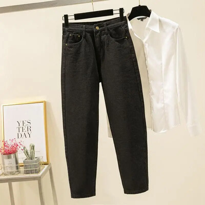 Nauji vasariniai pilki džinsai moteriškos laisvo kirpimo liekninančios aukštu liemeniu plačiomis korėjietiško stiliaus studentiškomis laisvalaikio kelnės
