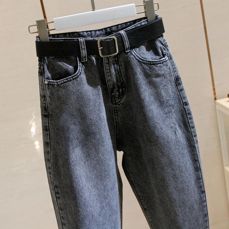 Nauji vasariniai pilki džinsai moteriškos laisvo kirpimo liekninančios aukštu liemeniu plačiomis korėjietiško stiliaus studentiškomis laisvalaikio kelnės