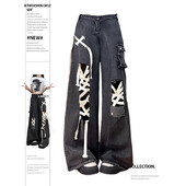 Női farmer, túlméretezett hip-hop divat, vintage utcai viselet, Y2K széles lábszár Jean, magas derekú 2024-es barát nadrág, táskás farmer nadrág