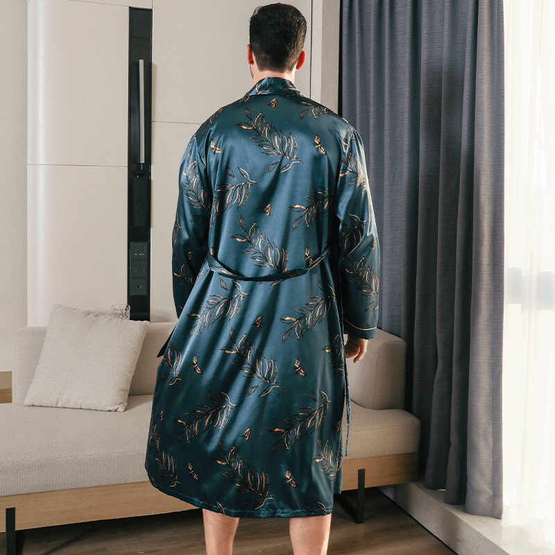 Pižama vyriška pavasario ir rudens šilko plono stiliaus negabaritinė pižama ilgomis rankovėmis chalatai lediniai šilko chalatai namų drabužiai vasarai