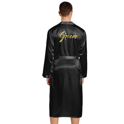 Vjenčani mladoženjin ogrtač Muška kućna odjeća Satenska spavaćica Kimono ogrtač dugih rukava Muška bronzana spavaćica sa slovima