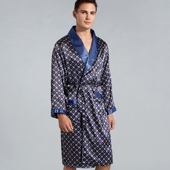 Sleepwear Lrage Size 3XL-5XL Ανδρική ρόμπα Kimono Καλοκαιρινό σατέν μπουρνούζι με στάμπα Νυχτικό με ζώνη πέτο Lounge Νυχτικό