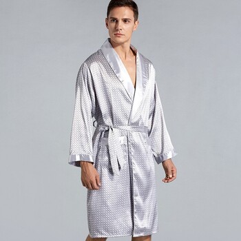 Sleepwear Lrage Size 3XL-5XL Ανδρική ρόμπα Kimono Καλοκαιρινό σατέν μπουρνούζι με στάμπα Νυχτικό με ζώνη πέτο Lounge Νυχτικό