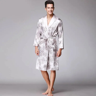 Luksusa vīriešu halāts Peldmētelis Mākslīgā zīda halāti, gari mājas apģērbi Vīriešu guļam halāts XXL Vasaras mājas apģērbs