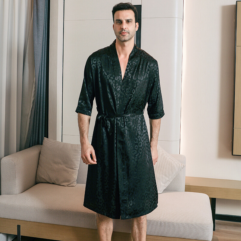 Мъжки ледени копринени сатенени пижами с половин ръкав, спално облекло, халати, халати, нощница, голям размер, пролет и есен, къси ръкави
