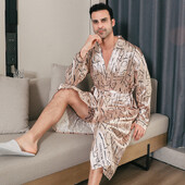 Pidžama vīriešu pavasara un rudens zīda plāna stila lielizmēra pidžamas peldmēteļi ar garām piedurknēm ledus zīda peldmēteļi mājas apģērbi vasarai