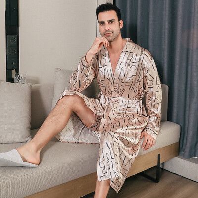 Pidžama vīriešu pavasara un rudens zīda plāna stila lielizmēra pidžamas peldmēteļi ar garām piedurknēm ledus zīda peldmēteļi mājas apģērbi vasarai