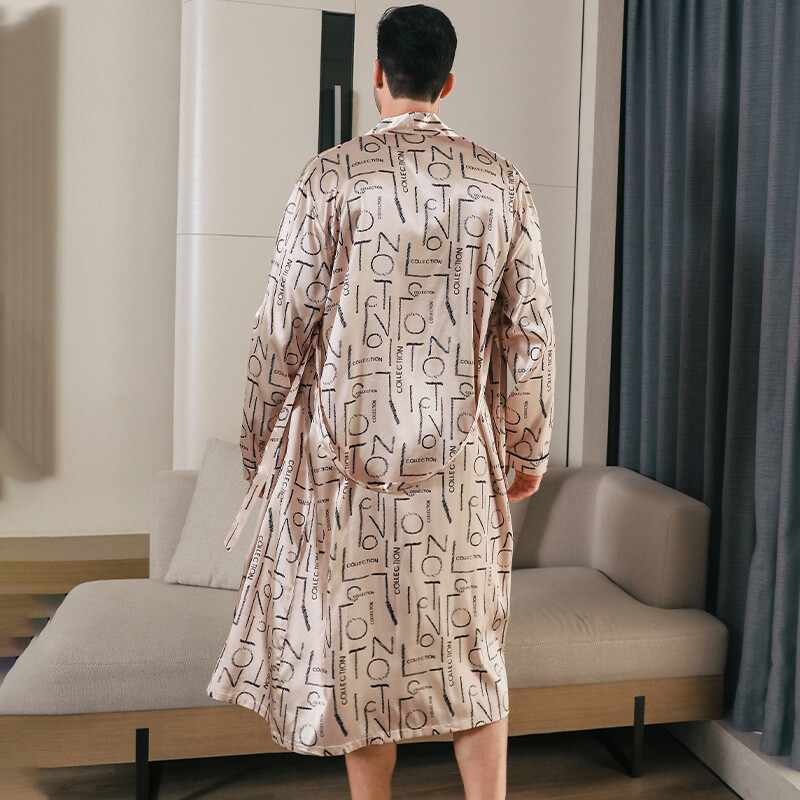 Pidžama vīriešu pavasara un rudens zīda plāna stila lielizmēra pidžamas peldmēteļi ar garām piedurknēm ledus zīda peldmēteļi mājas apģērbi vasarai