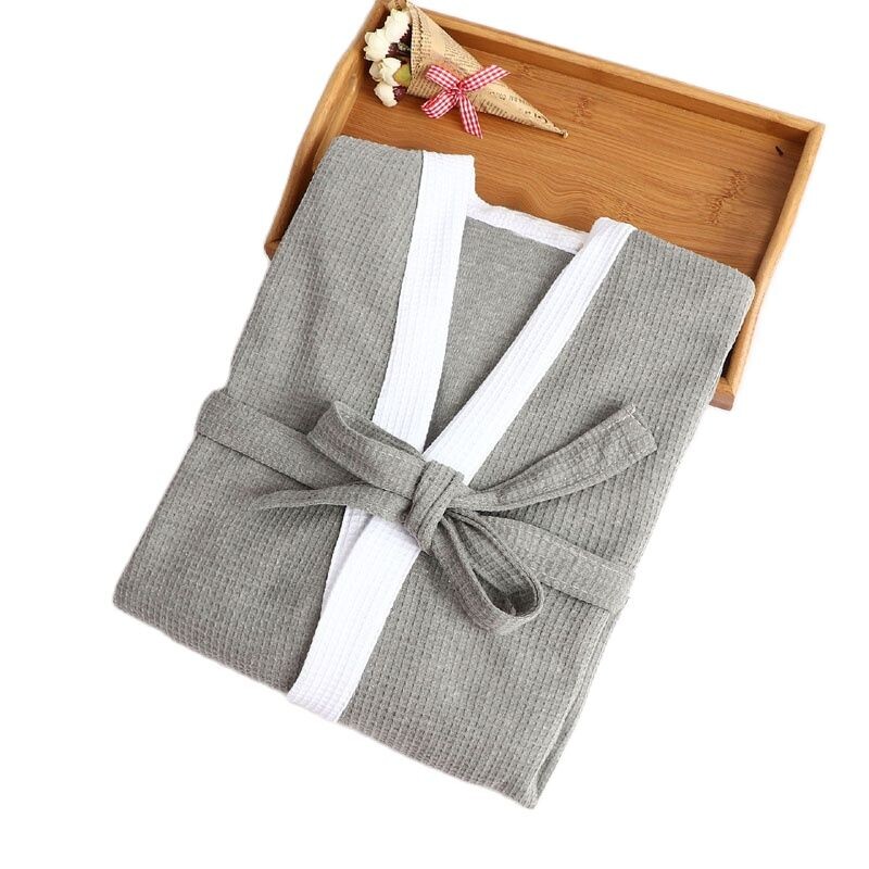 Мъжки памучен вафлен халат, абсорбиращ халат за баня, уютни халати, нощно спално облекло, мъжки халат, голям размер, лято, пролет