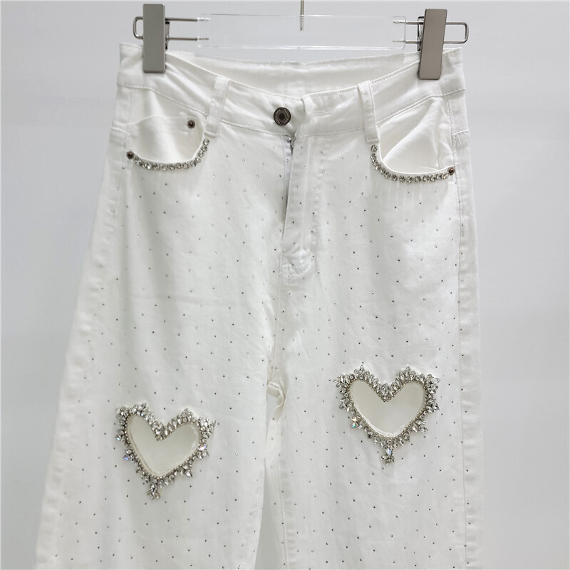 WTHT Fashion új női gyémánt szív üreges, egyenes farmer 2024 téli magas derekú egyszínű farmer nadrág női 1LS610