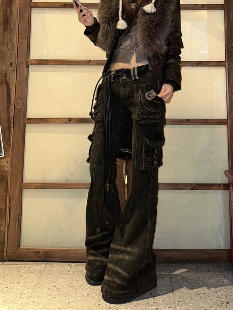 Naised Korea mood šikk teksad Grunge jaapani Harajuku Gyaru Y2K Denim Cargo Püksid küberpunk 2000. aastate hip-pop Esteetiline Tomboy