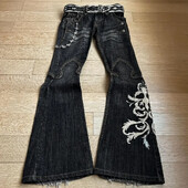 Új, magas derekú Harajuku bő hímzett női farmernadrág rock punk stílusú Y2K Micro La Retro széles szárú nadrággal