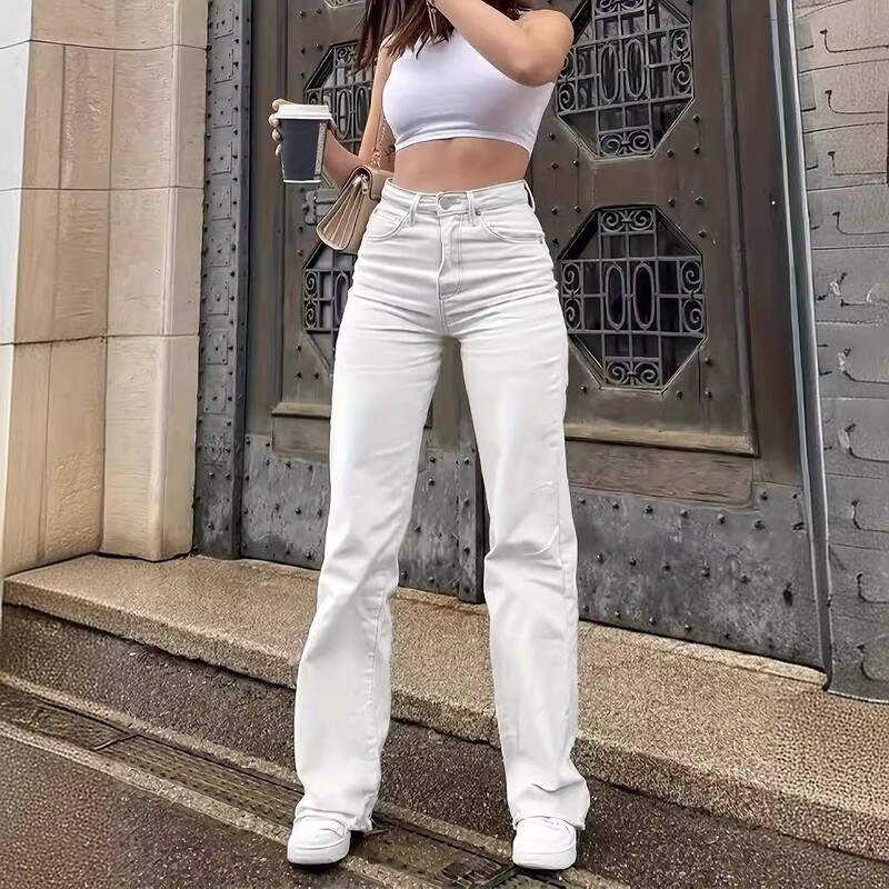 2024. gada jauni, Eiropas un Amerikas stila sieviešu, ērti, ar augstu vidukli pieguļoši džinsi.