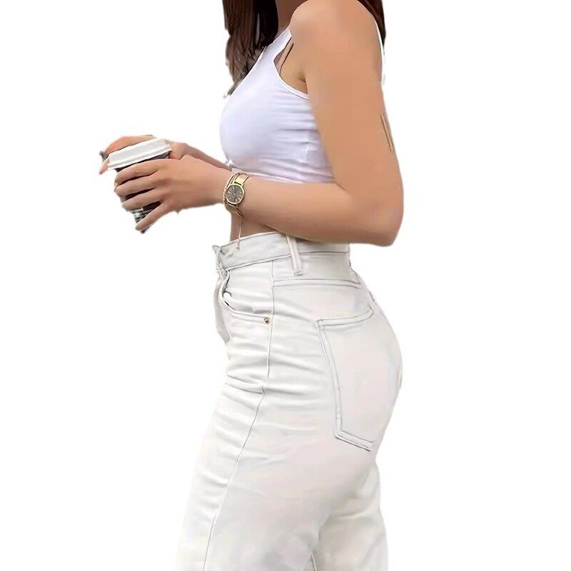 2024. gada jauni, Eiropas un Amerikas stila sieviešu, ērti, ar augstu vidukli pieguļoši džinsi.