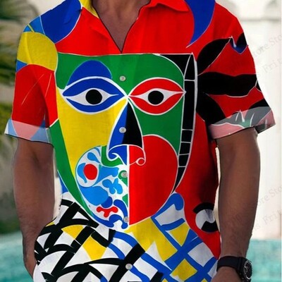 2025 m. Naujos mados veido 3d spausdinimo paplūdimio marškiniai Vasariniai trumpomis rankovėmis Havajų marškiniai Vyriški palaidinės Dideli marškiniai Vyriški drabužiai 5xl