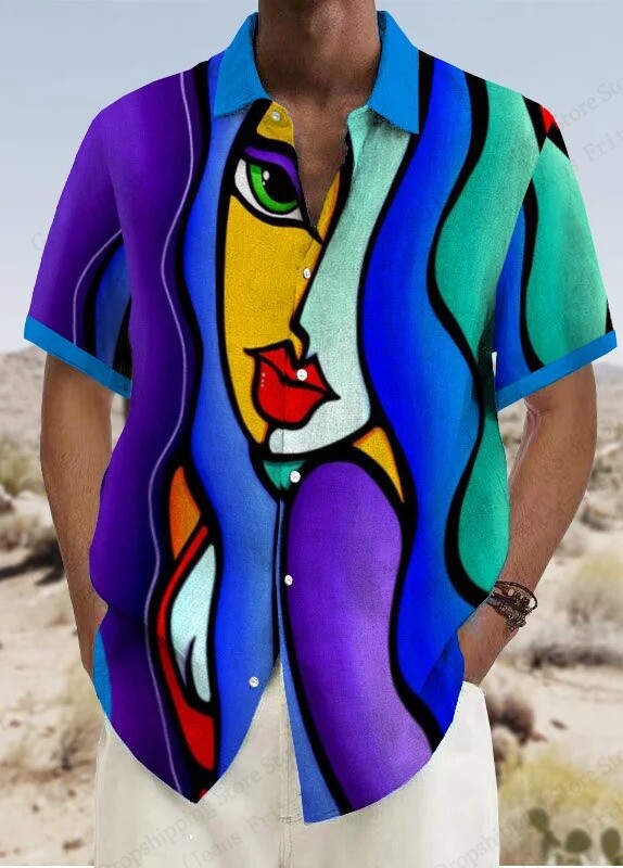 2025 m. Naujos mados veido 3d spausdinimo paplūdimio marškiniai Vasariniai trumpomis rankovėmis Havajų marškiniai Vyriški palaidinės Dideli marškiniai Vyriški drabužiai 5xl