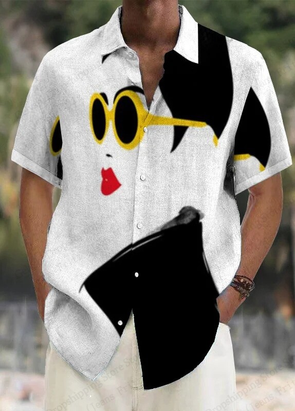 2025 m. Naujos mados veido 3d spausdinimo paplūdimio marškiniai Vasariniai trumpomis rankovėmis Havajų marškiniai Vyriški palaidinės Dideli marškiniai Vyriški drabužiai 5xl