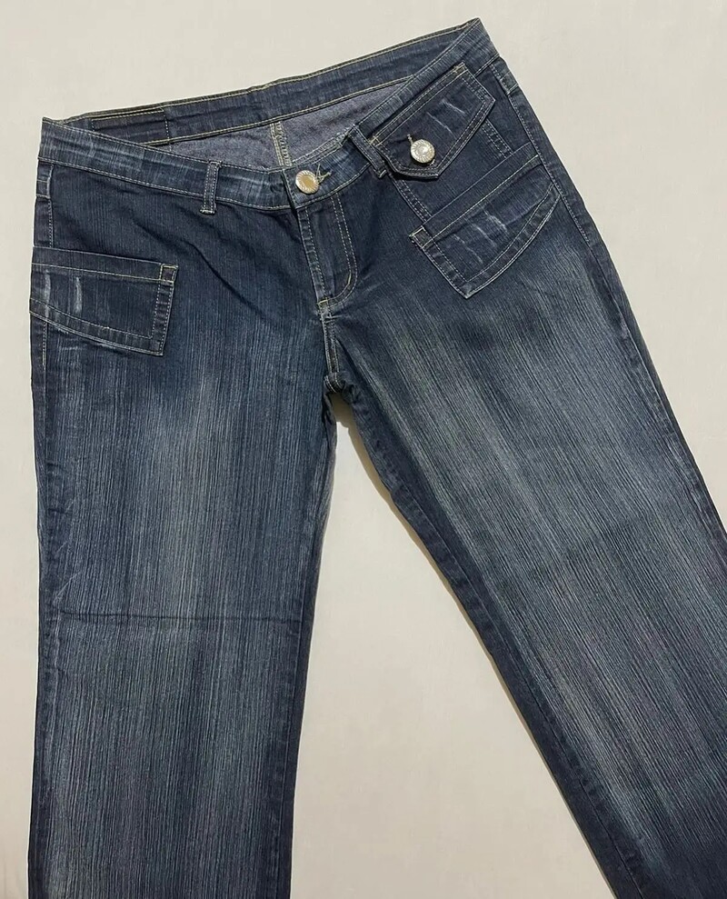 Klasiski mazgāti masīvi džinsi High Street Pocket Izšuvumi Ziedu Dizains Platas Bikses Y2k Modes Flare Džinsi