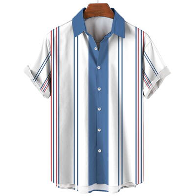 Vyriški 3D dryžuoti Havajų marškiniai Madingo dizaino Gėlėti laisvi marškiniai trumpomis rankovėmis aukštos kokybės laisvalaikio vasaros drabužiai