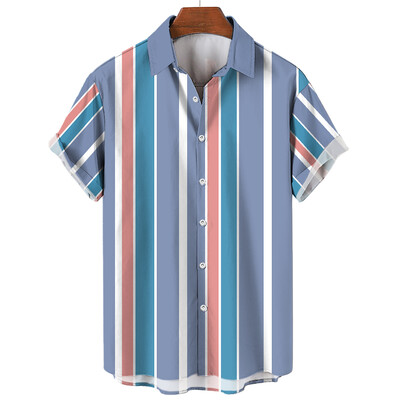 Vyriški 3D dryžuoti Havajų marškiniai Madingo dizaino Gėlėti laisvi marškiniai trumpomis rankovėmis aukštos kokybės laisvalaikio vasaros drabužiai