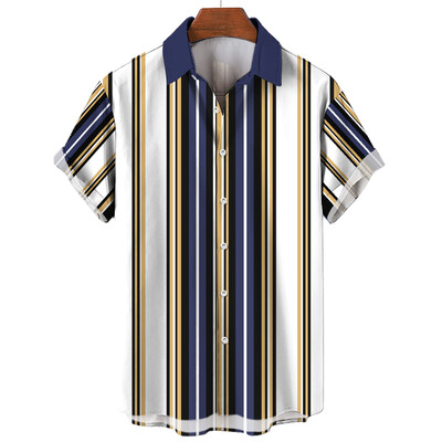 Vyriški 3D dryžuoti Havajų marškiniai Madingo dizaino Gėlėti laisvi marškiniai trumpomis rankovėmis aukštos kokybės laisvalaikio vasaros drabužiai