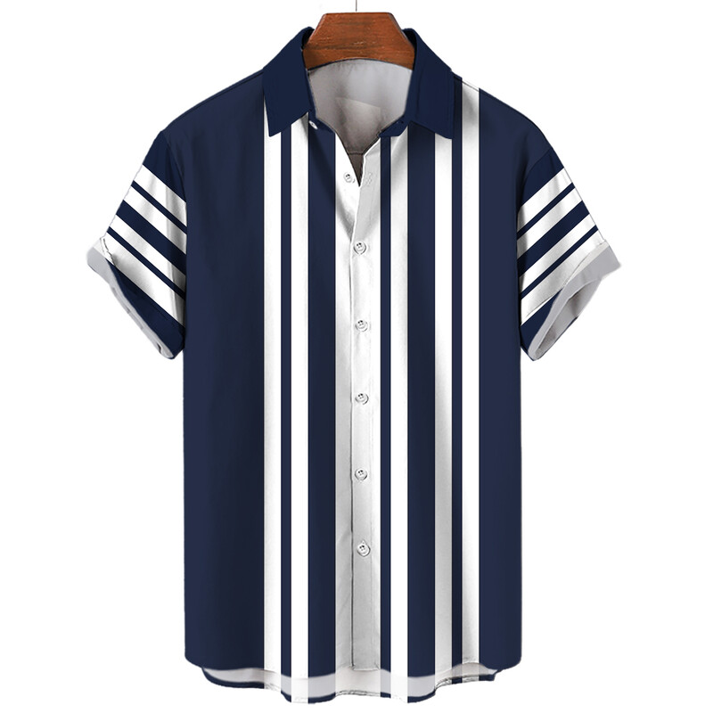 Vyriški 3D dryžuoti Havajų marškiniai Madingo dizaino Gėlėti laisvi marškiniai trumpomis rankovėmis aukštos kokybės laisvalaikio vasaros drabužiai