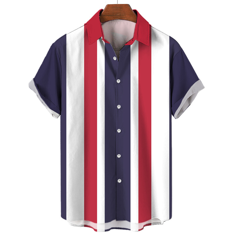 Vyriški 3D dryžuoti Havajų marškiniai Madingo dizaino Gėlėti laisvi marškiniai trumpomis rankovėmis aukštos kokybės laisvalaikio vasaros drabužiai