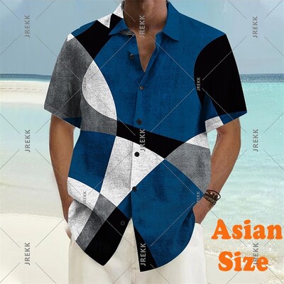 Art Square Lines Marškinėliai Vyriški drabužiai Retro dizaino Kasdieniai mada Essential Button Marškiniai Havajai Atostogos Vasaros madinga Palaidinė