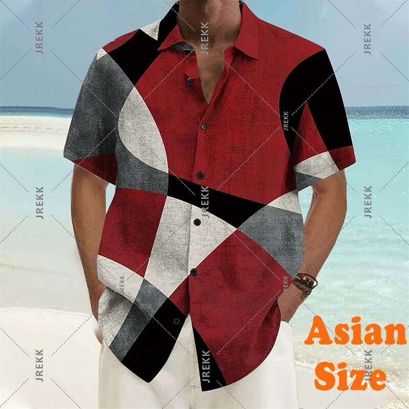 Art Square Lines Marškinėliai Vyriški drabužiai Retro dizaino Kasdieniai mada Essential Button Marškiniai Havajai Atostogos Vasaros madinga Palaidinė