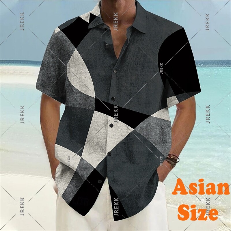 Art Square Lines Marškinėliai Vyriški drabužiai Retro dizaino Kasdieniai mada Essential Button Marškiniai Havajai Atostogos Vasaros madinga Palaidinė