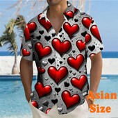 Valentīna dienas vīriešu krekli Ielu romantika ar sirds apdruku krekli ar īsām piedurknēm Pāra apģērbi 2025. gada vasaras ikdienas unisex blūze