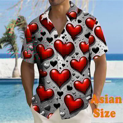 Valentīna dienas vīriešu krekli Ielu romantika ar sirds apdruku krekli ar īsām piedurknēm Pāra apģērbi 2025. gada vasaras ikdienas unisex blūze