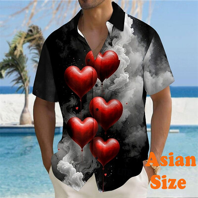 Valentīna dienas vīriešu krekli Ielu romantika ar sirds apdruku krekli ar īsām piedurknēm Pāra apģērbi 2025. gada vasaras ikdienas unisex blūze