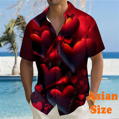 Valentīna dienas vīriešu krekli Ielu romantika ar sirds apdruku krekli ar īsām piedurknēm Pāra apģērbi 2025. gada vasaras ikdienas unisex blūze