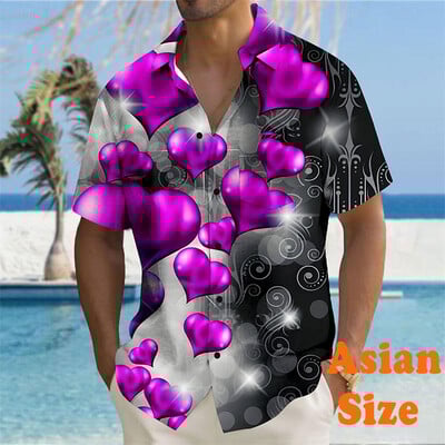 Valentīna dienas vīriešu krekli Ielu romantika ar sirds apdruku krekli ar īsām piedurknēm Pāra apģērbi 2025. gada vasaras ikdienas unisex blūze