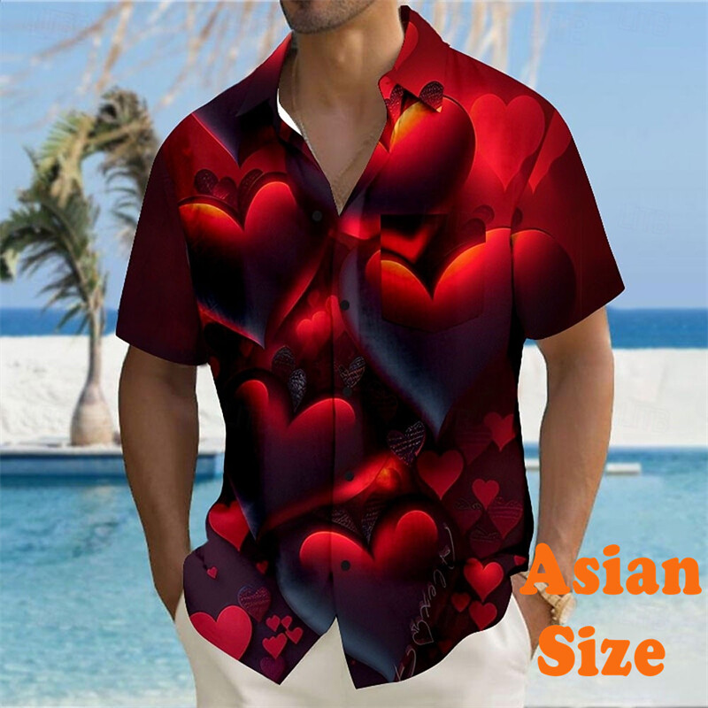 Valentīna dienas vīriešu krekli Ielu romantika ar sirds apdruku krekli ar īsām piedurknēm Pāra apģērbi 2025. gada vasaras ikdienas unisex blūze