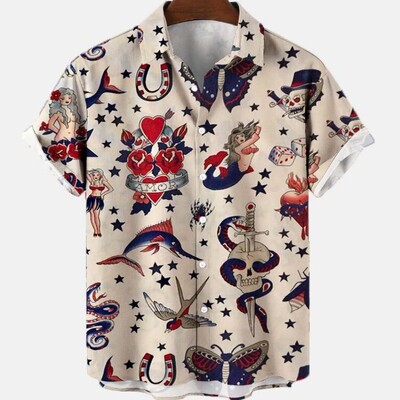 3D vyriški vasaros gatvės kostiumai Skeletas Havajų marškinėliai Harajuku Aukštos kokybės Prabangūs Gėlėti Socialiniai Kasdieniai Spalvoti Dazn Drabužiai