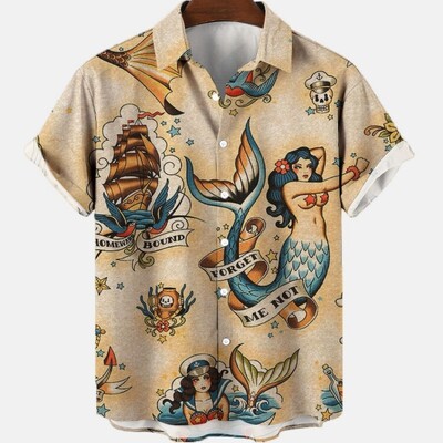 3D vyriški vasaros gatvės kostiumai Skeletas Havajų marškinėliai Harajuku Aukštos kokybės Prabangūs Gėlėti Socialiniai Kasdieniai Spalvoti Dazn Drabužiai