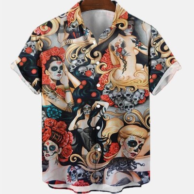 3D vyriški vasaros gatvės kostiumai Skeletas Havajų marškinėliai Harajuku Aukštos kokybės Prabangūs Gėlėti Socialiniai Kasdieniai Spalvoti Dazn Drabužiai